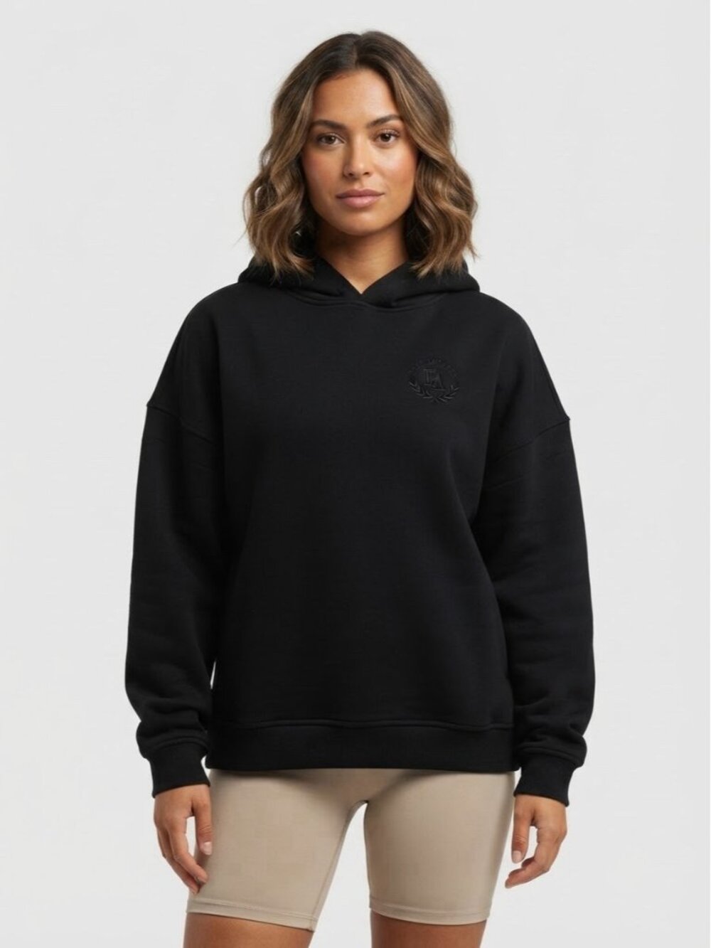 NWOT Echt Apparel Top Marks Hoodie Black Women's Size Small Embroidered Crest